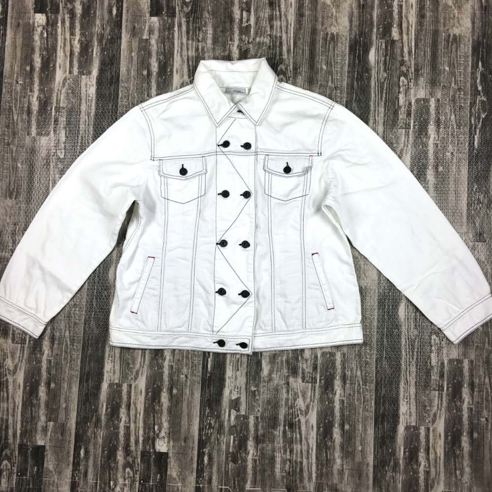 Chico's White Denim Stretch Jean Jacket Sz 3/XL - Picture 1 of 4